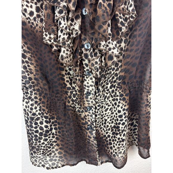Isabella Rodriguez Leopard Sheer Sleeveless Ruffled Blouse Size Large - Picture 6 of 9